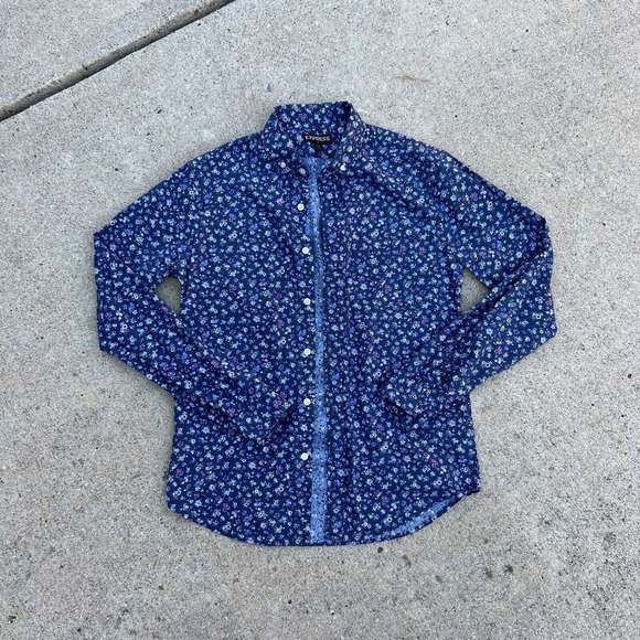 Express Blue Floral Button Down Shirt - Picture 1 of 3